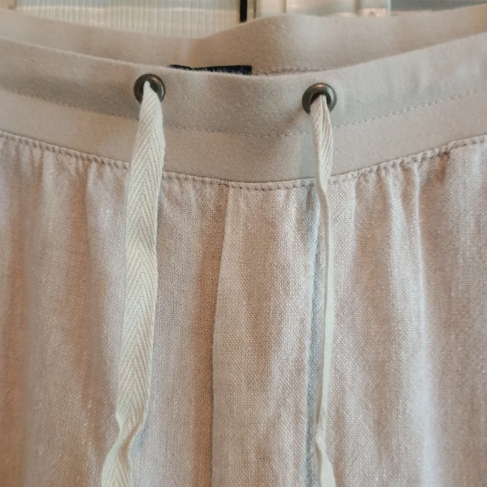Gap XL Linen Viscose Blend Drawstring Pants Beige Tan Casual Relaxed Fit Cropped